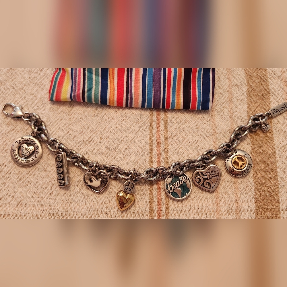 Brighton Chunky Peace Charm Bracelet with Mixed Charms - Peace & Heart Motifs